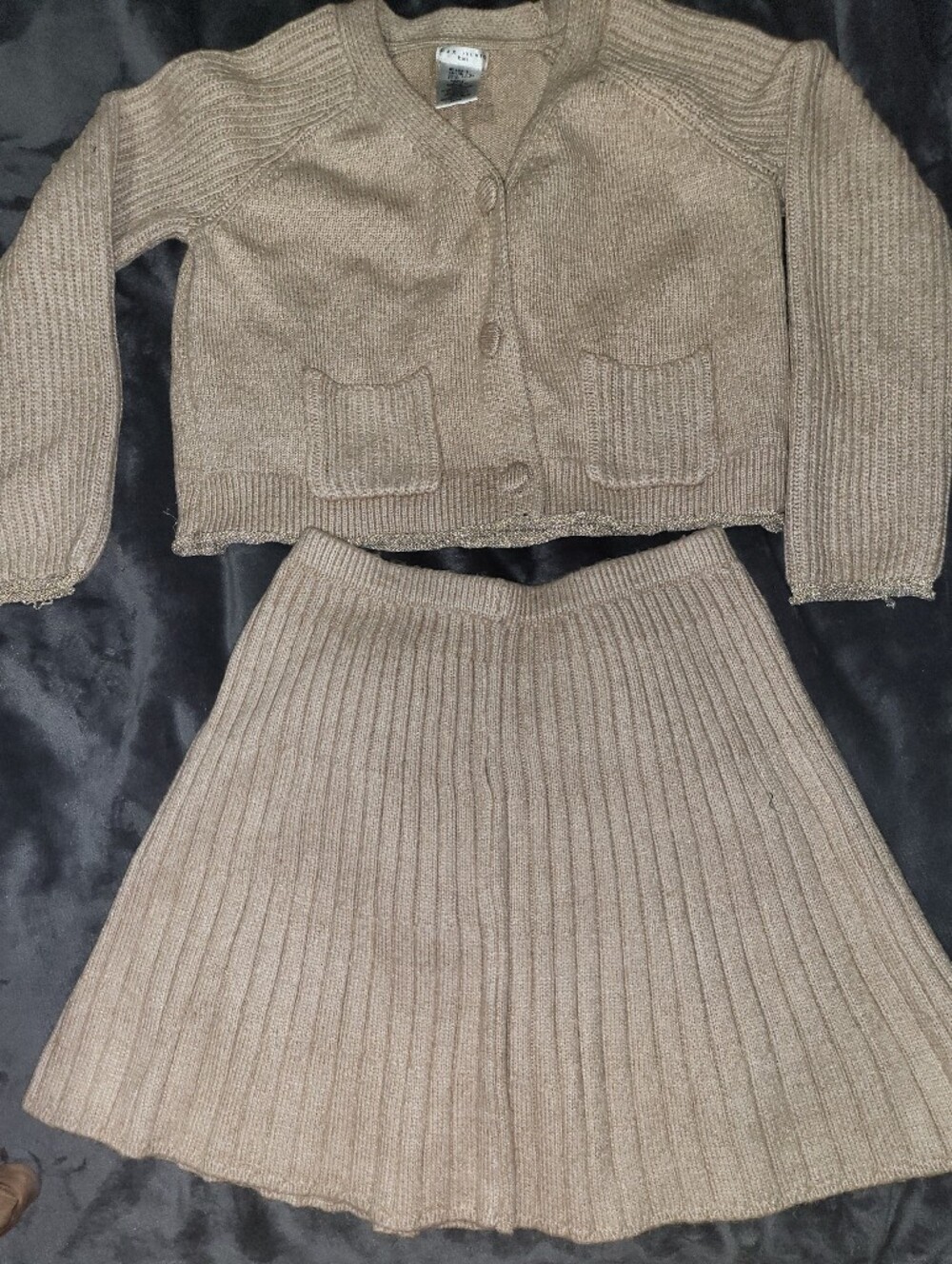 Max Studio Kid's Taupe Knit Cardigan and Skirt Set